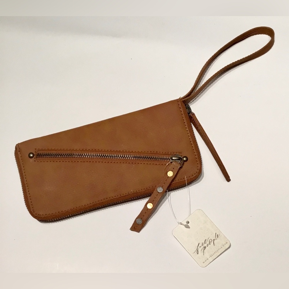 Free People Brown Vegan Distressed Leather Wristlet
